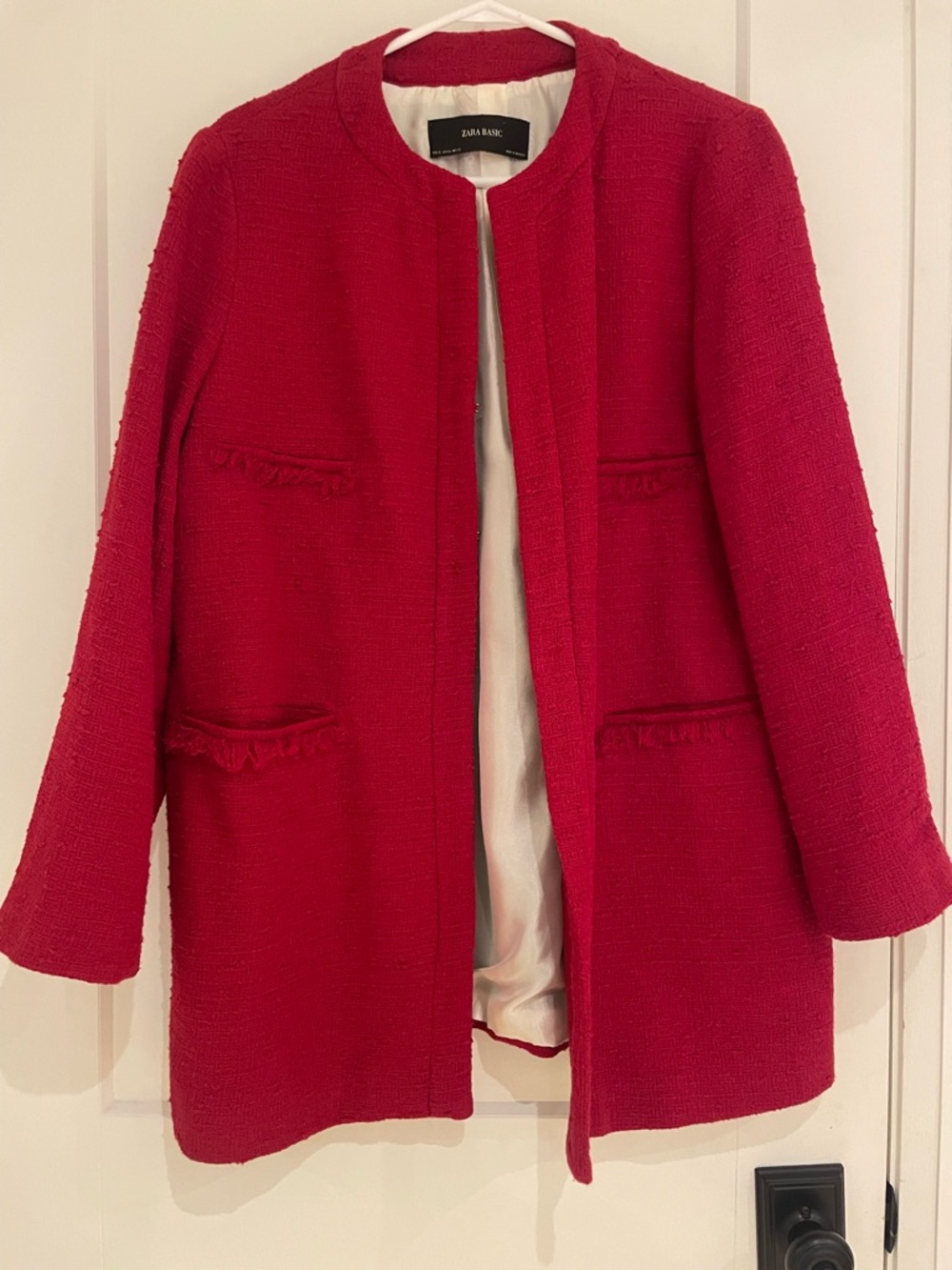 Zara - Red Long Tweed Jacket (size: XL)